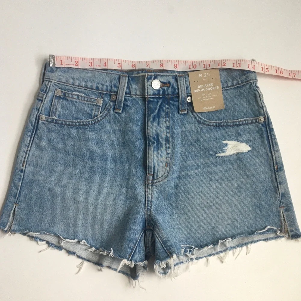 Madewell Relaxed Side-Slit Edition Raw Hem Denim Jean Shorts Madera Wash Size 25